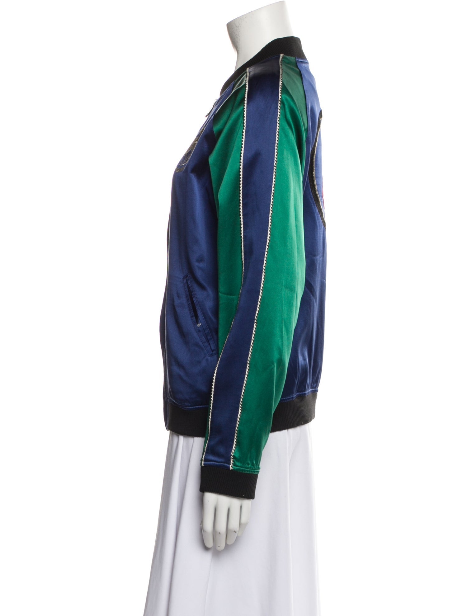 Opening Ceremony Silk Colorblock Pattern Bomber Jacket