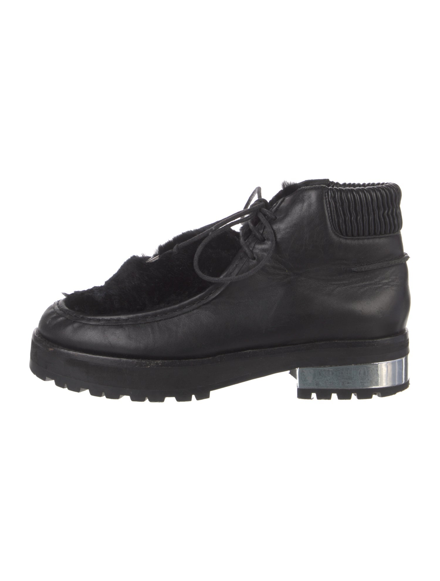 Opening Ceremony Leather Fur Trim Lace-Up Boots