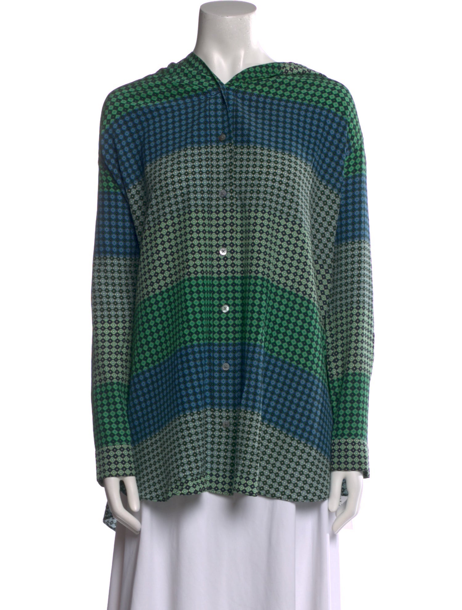 Opening Ceremony Silk Plaid Print Button-Up Top