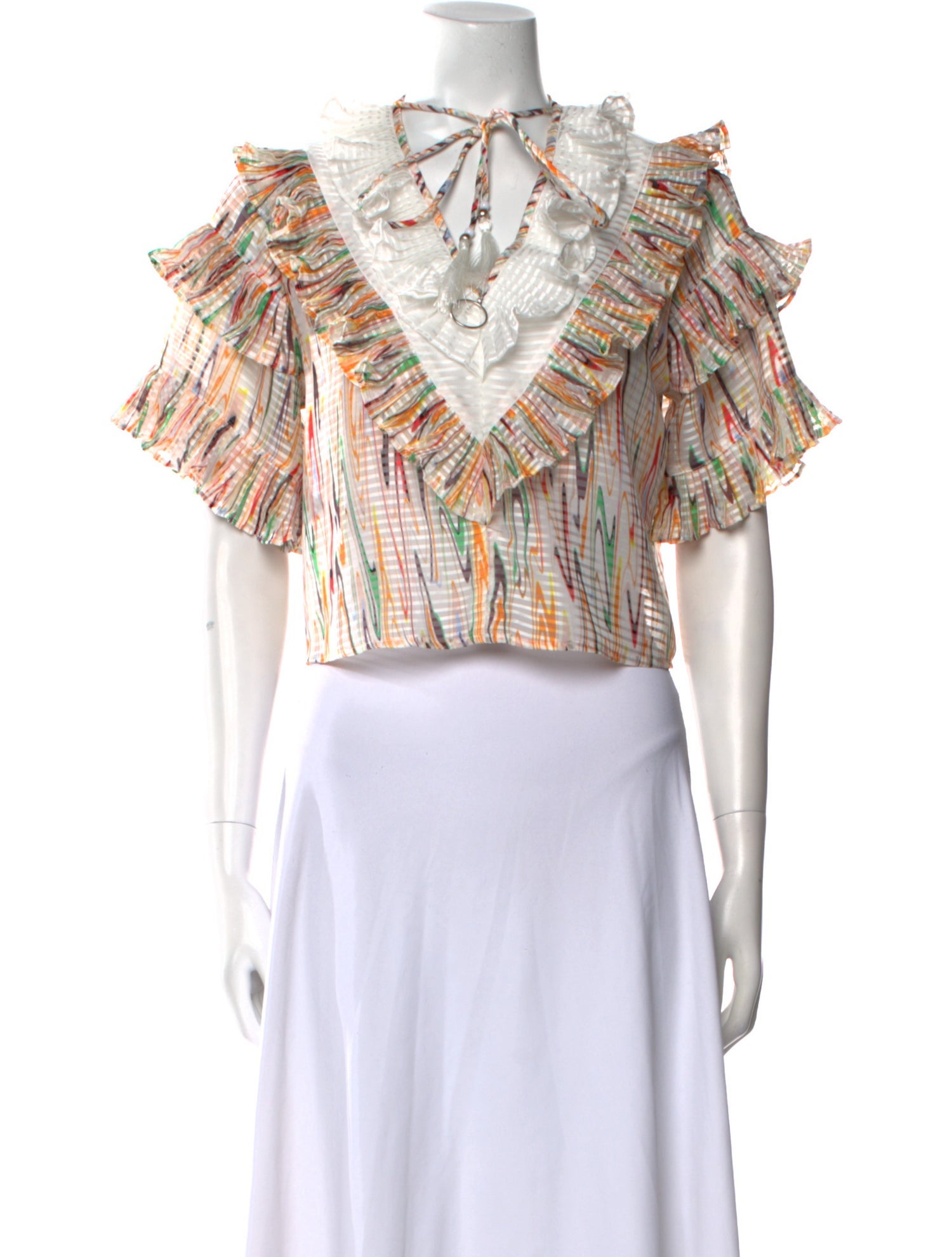 Opening Ceremony Printed Tie Neck Crop Top