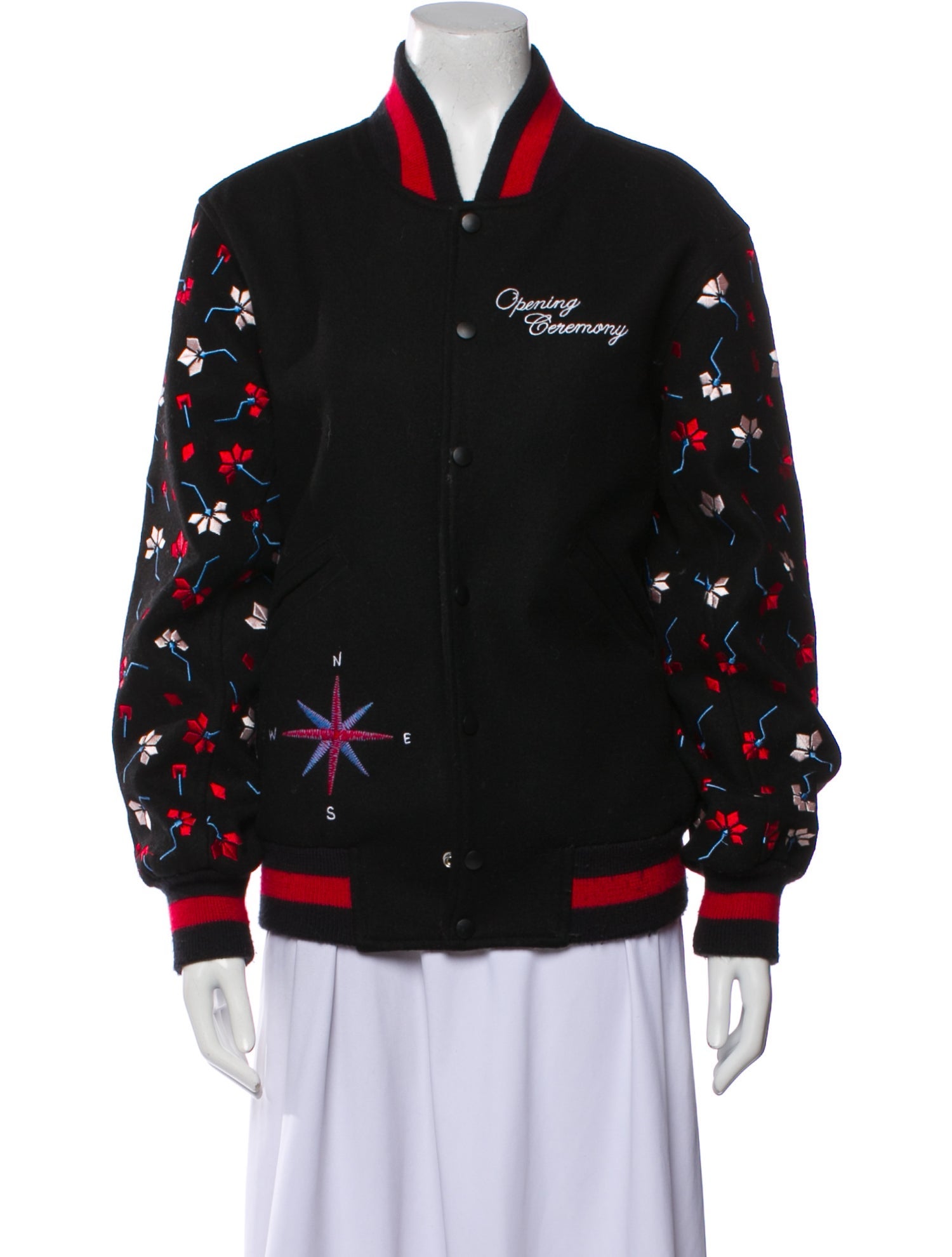 Opening Ceremony Wool Floral Print Bomber Jacket