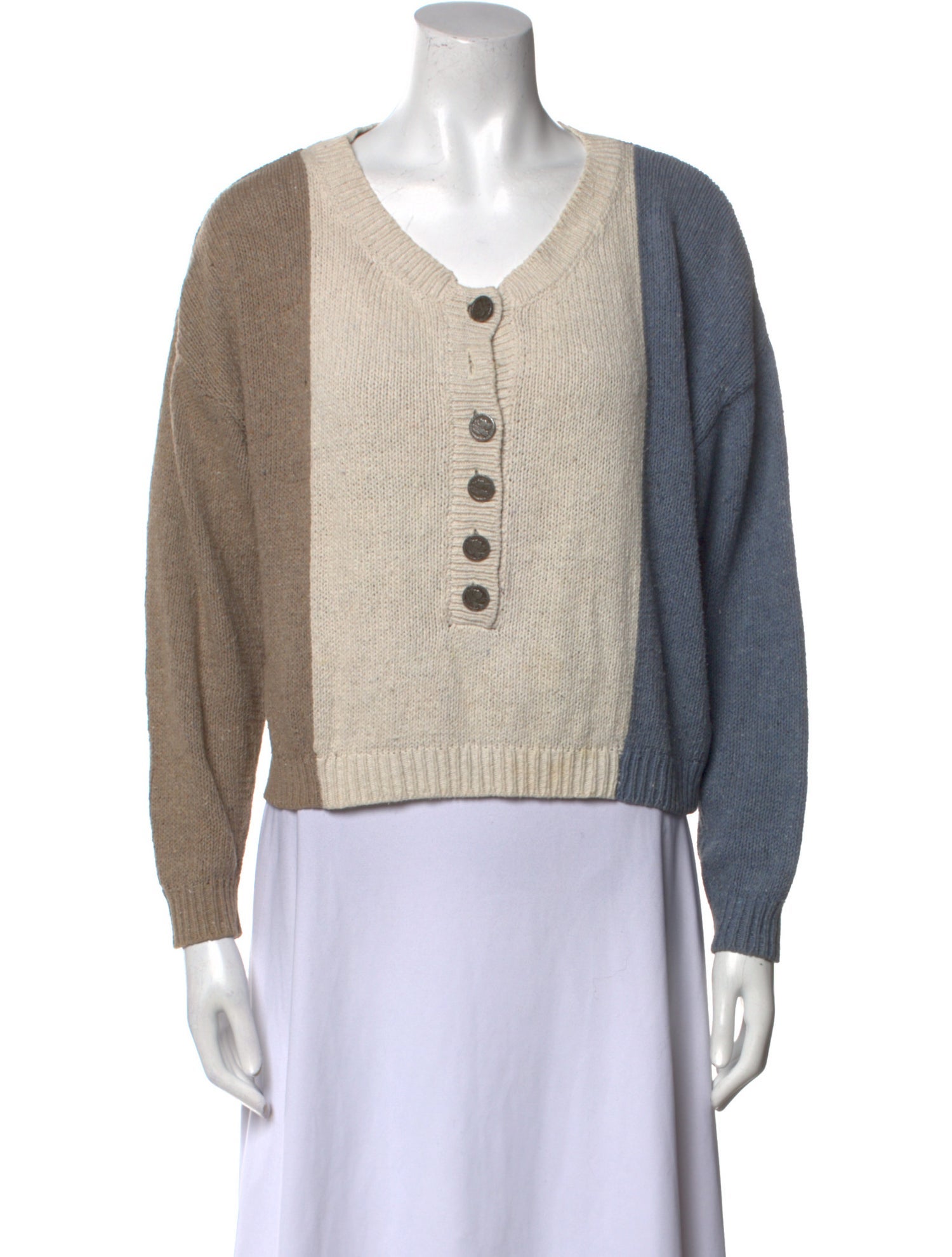 Opening Ceremony Colorblock Pattern V-Neck Sweater