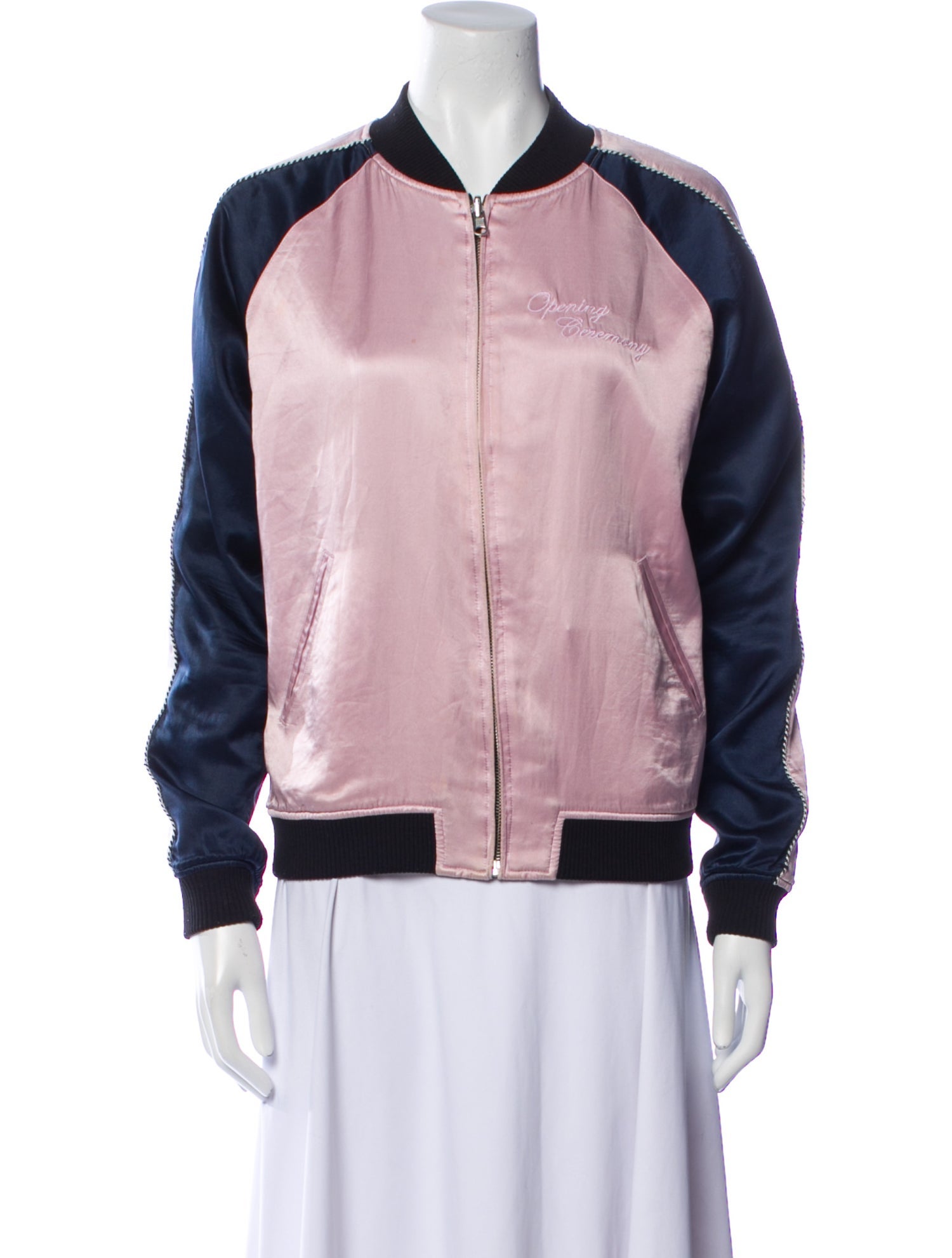 Opening Ceremony Silk Colorblock Pattern Bomber Jacket