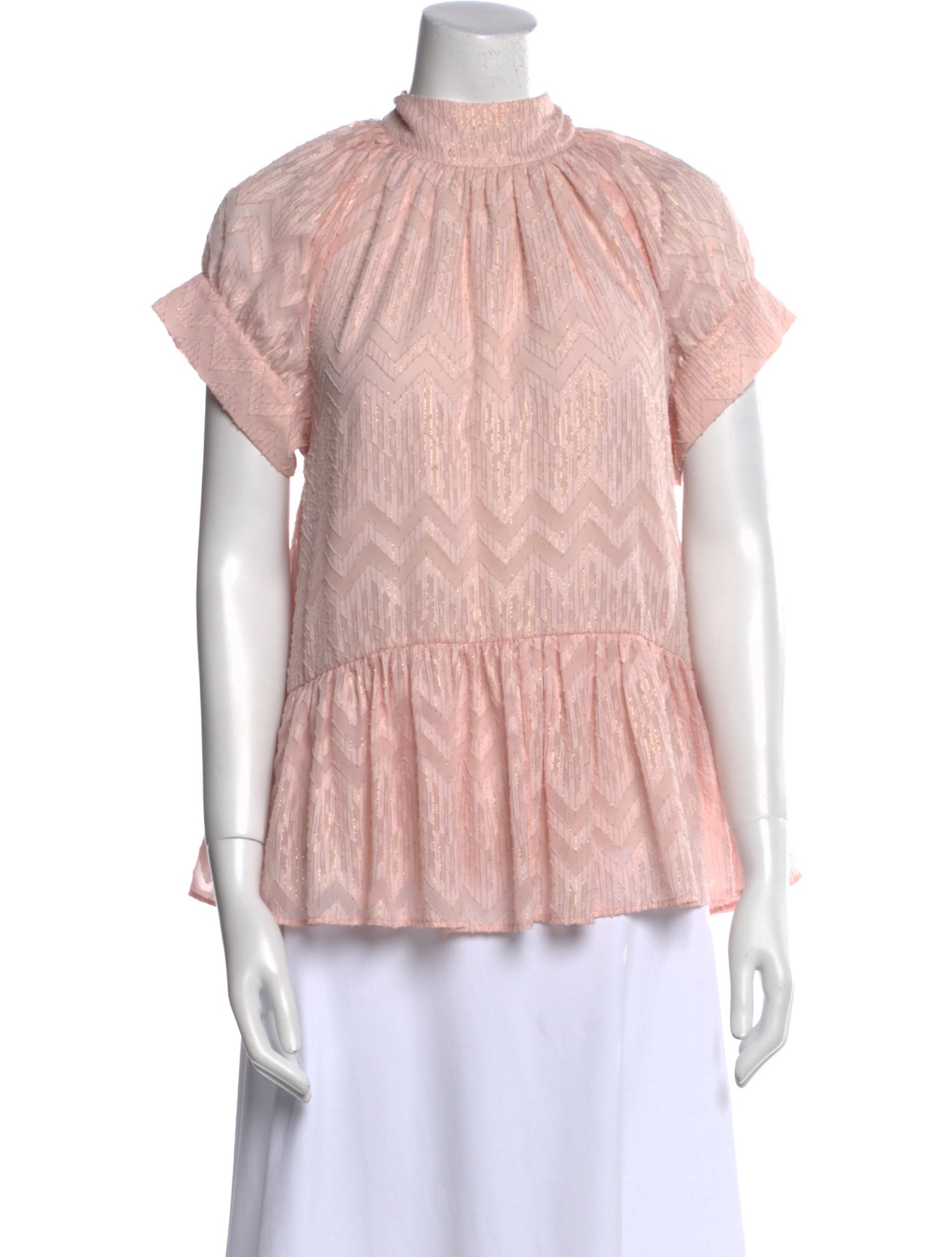 Opening Ceremony Mock Neck Short Sleeve Blouse