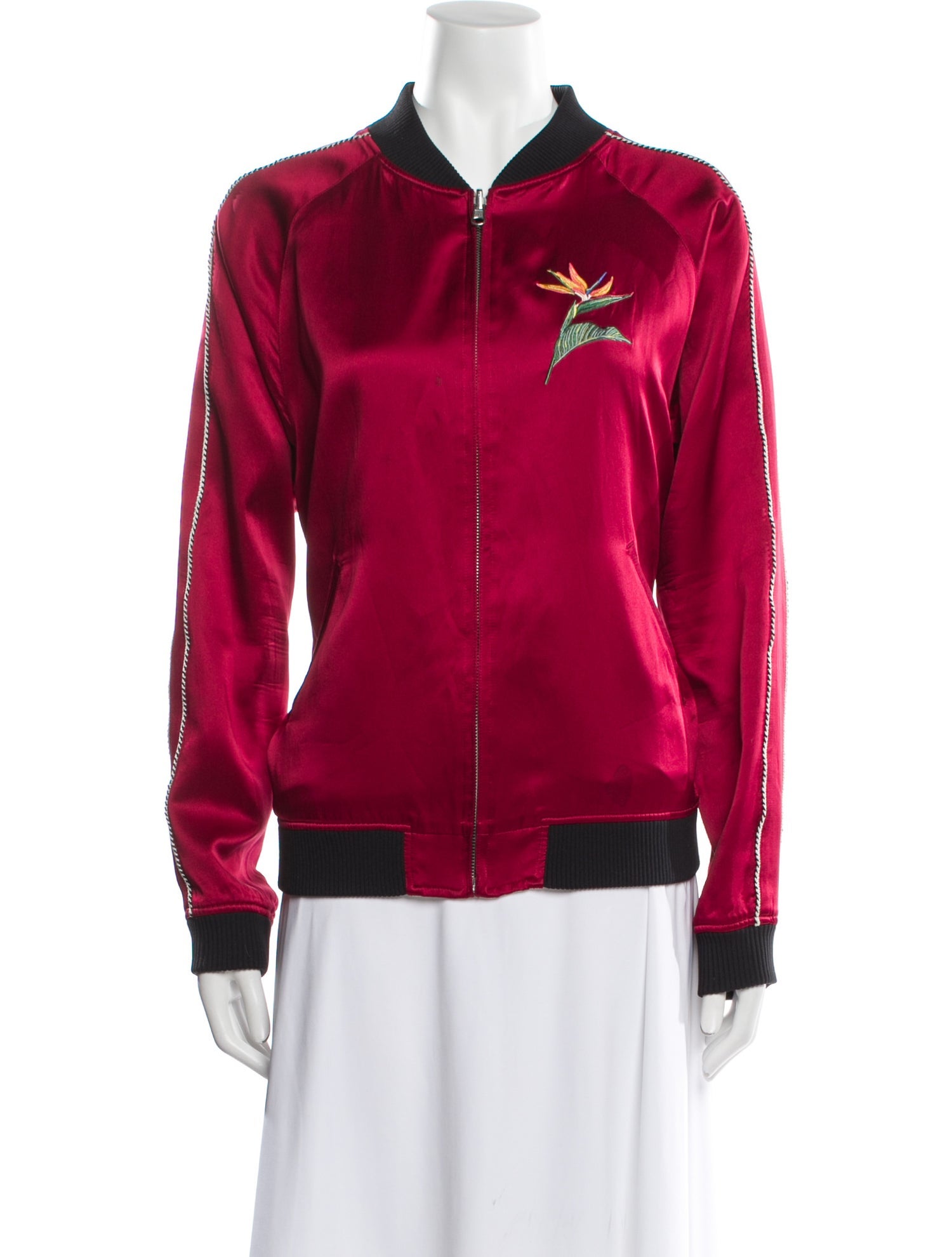 Opening Ceremony Silk Colorblock Pattern Bomber Jacket