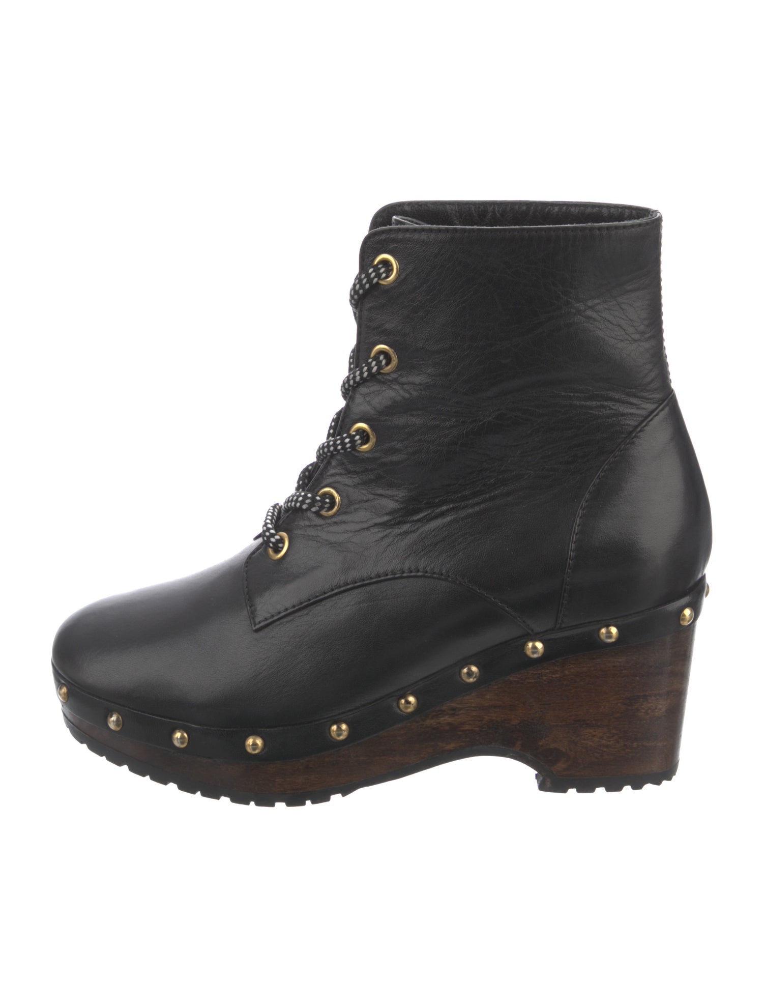 Opening Ceremony Leather Studded Accents Lace-Up Boots