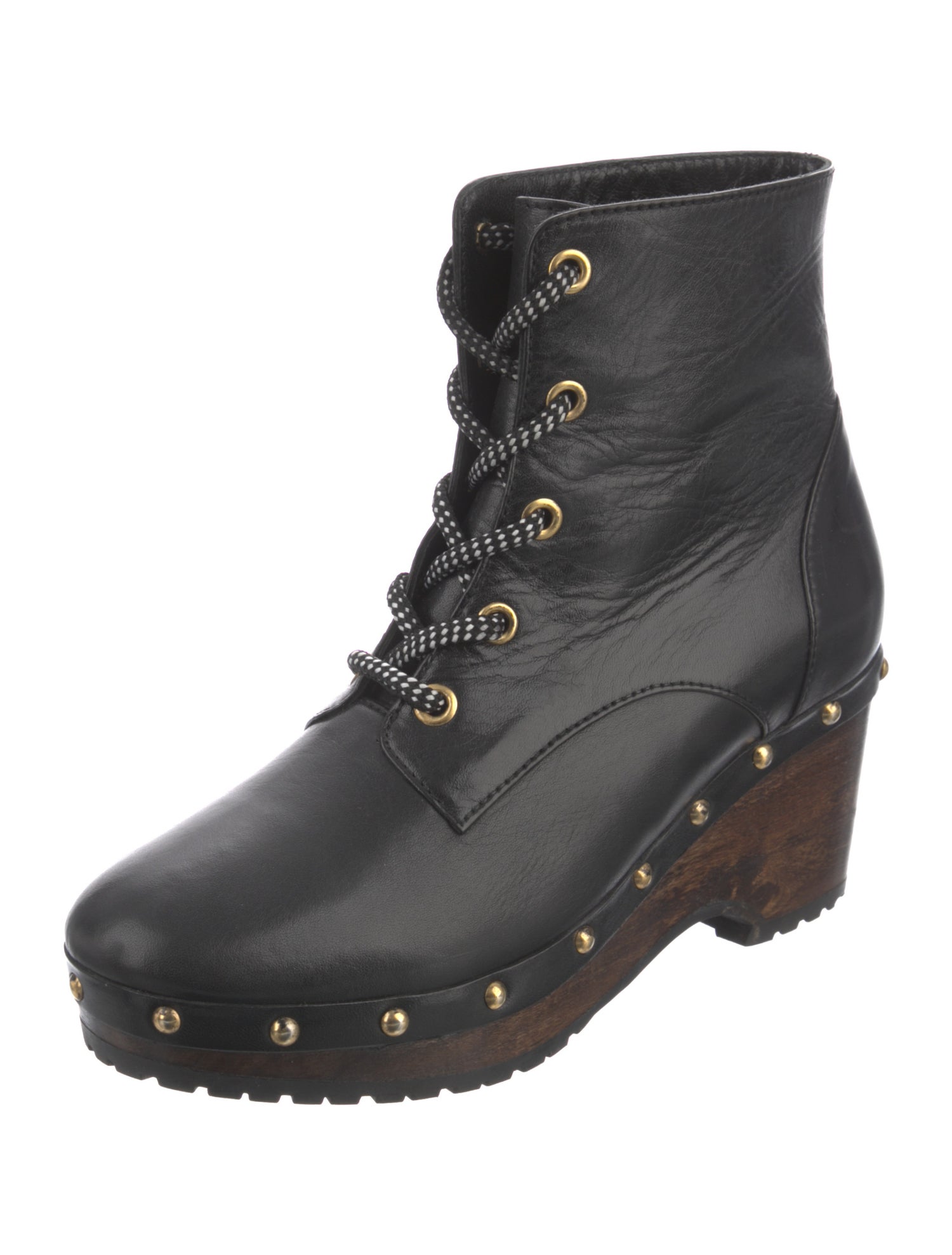 Opening Ceremony Leather Studded Accents Lace-Up Boots