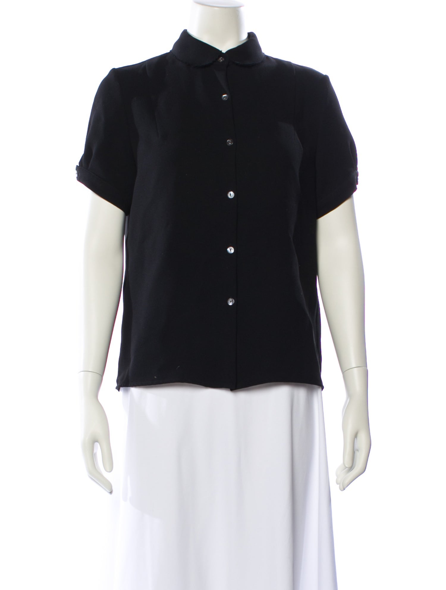 Opening Ceremony Mock Neck Short Sleeve Button-Up Top