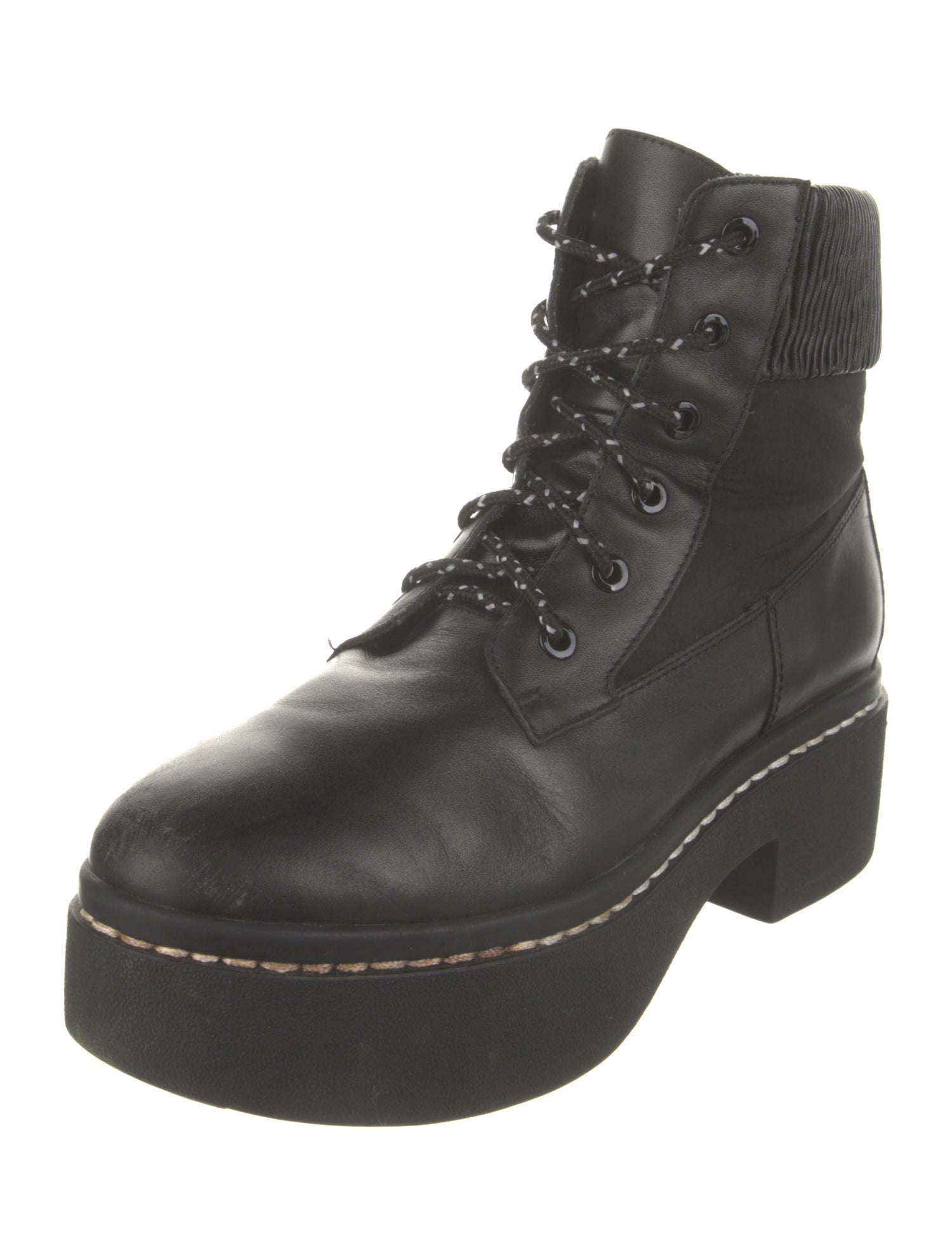 Opening Ceremony Leather Pleated Accents Combat Boots
