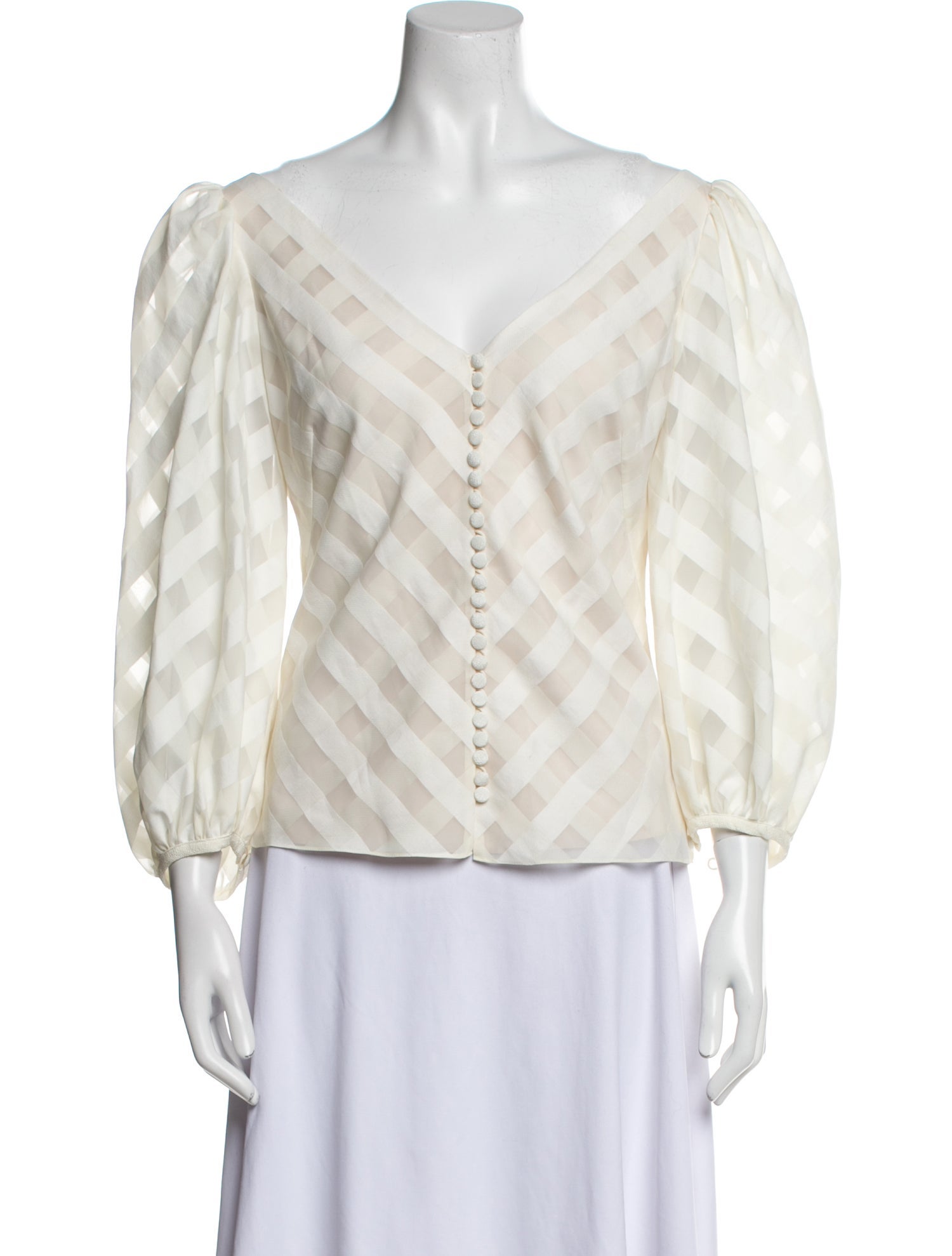 Anna October Plaid Print V-Neck Blouse