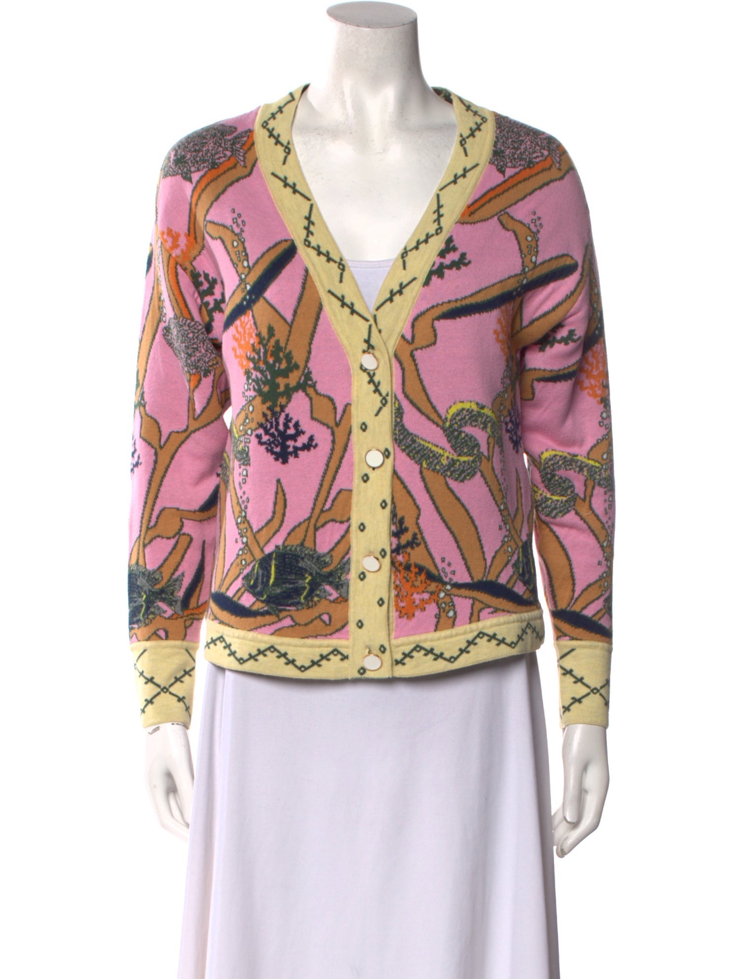 Oceanus Printed V-Neck Sweater