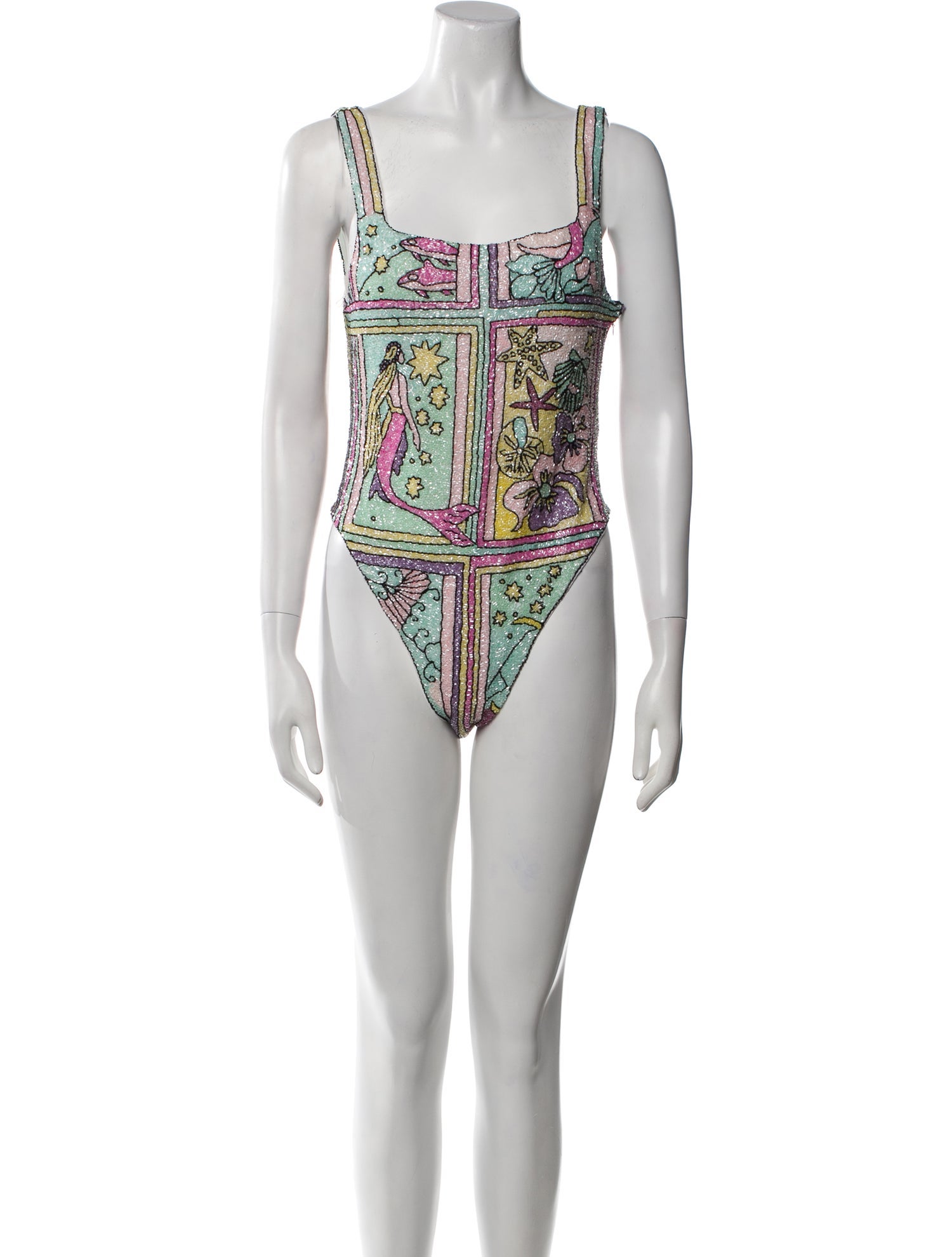 Oceanus Printed Sequin Embellishments One-Piece w/ Tags