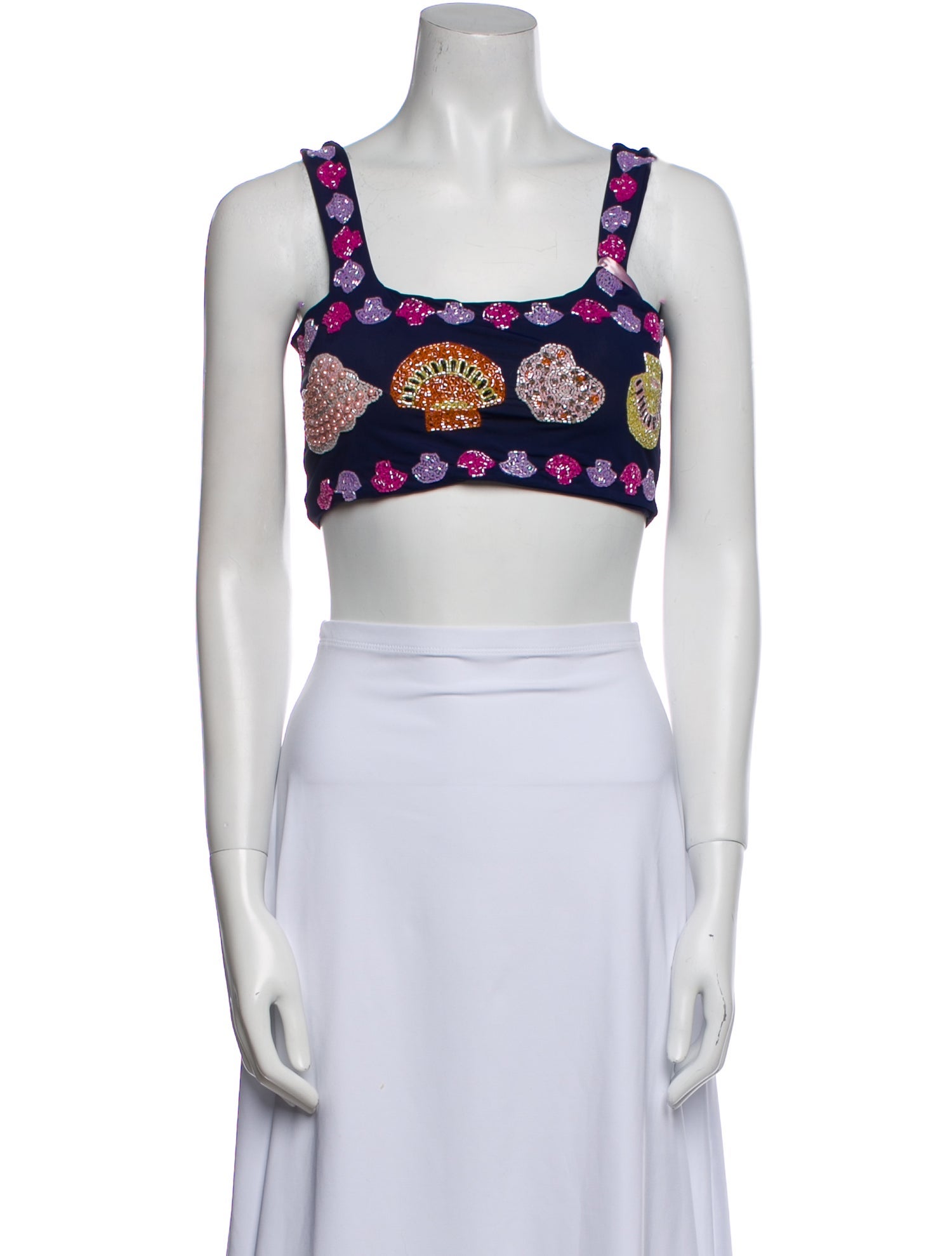 Oceanus Printed Square Neckline Crop Top