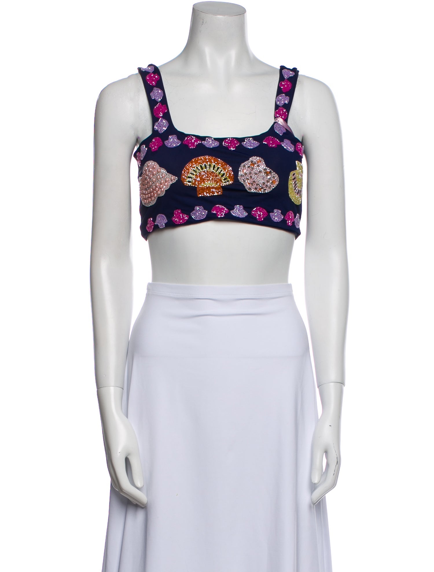 Oceanus Printed Square Neckline Crop Top