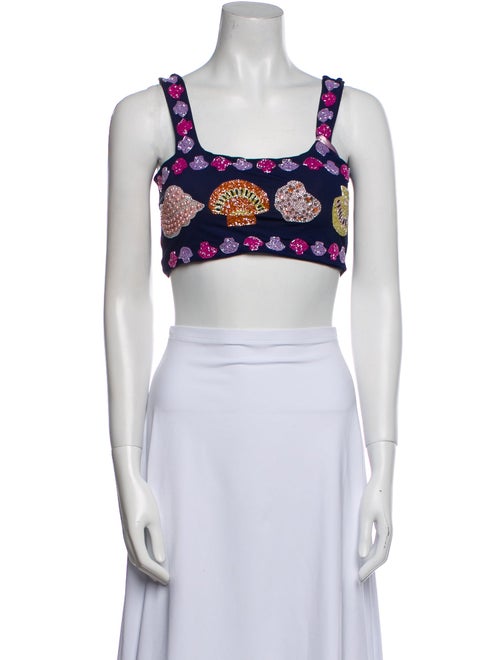 Oceanus Printed Square Neckline Crop Top