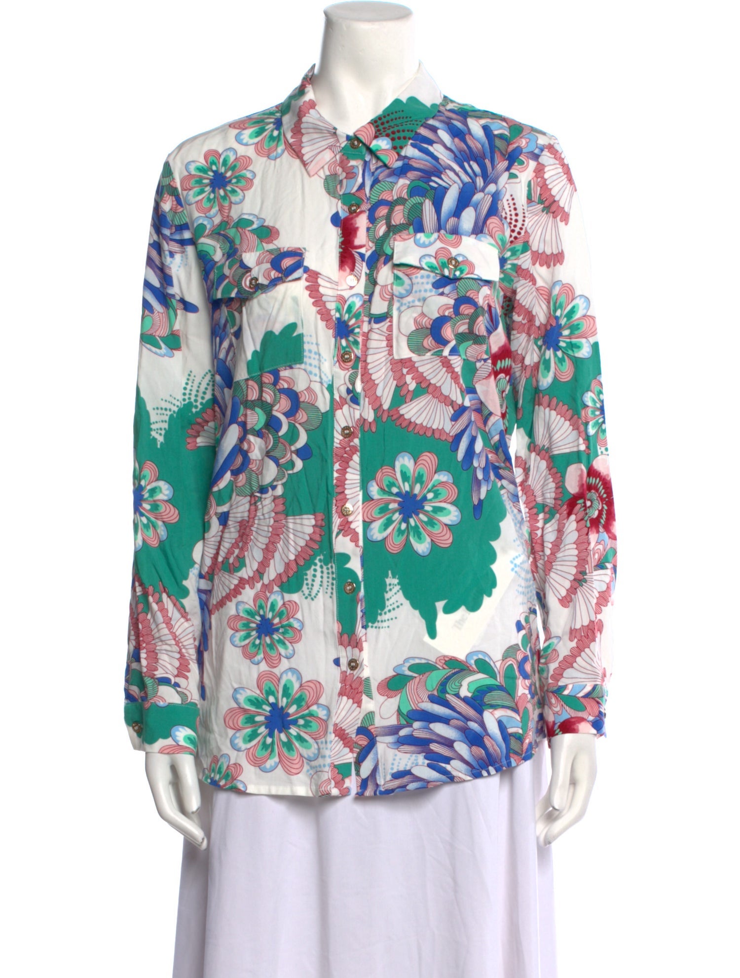 Melissa Odabash Floral Print Long Sleeve Button-Up Top