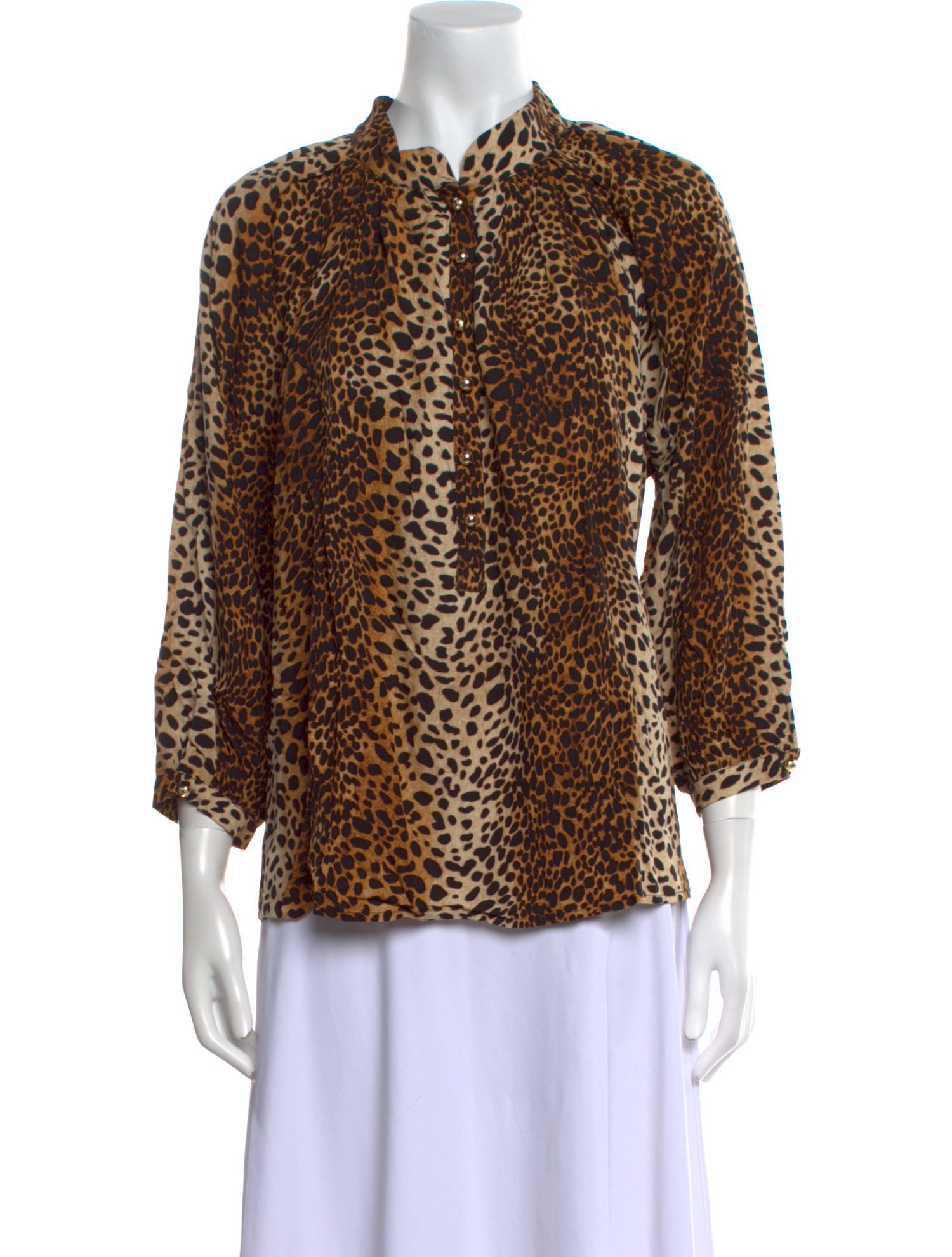Melissa Odabash Animal Print Mock Neck Blouse