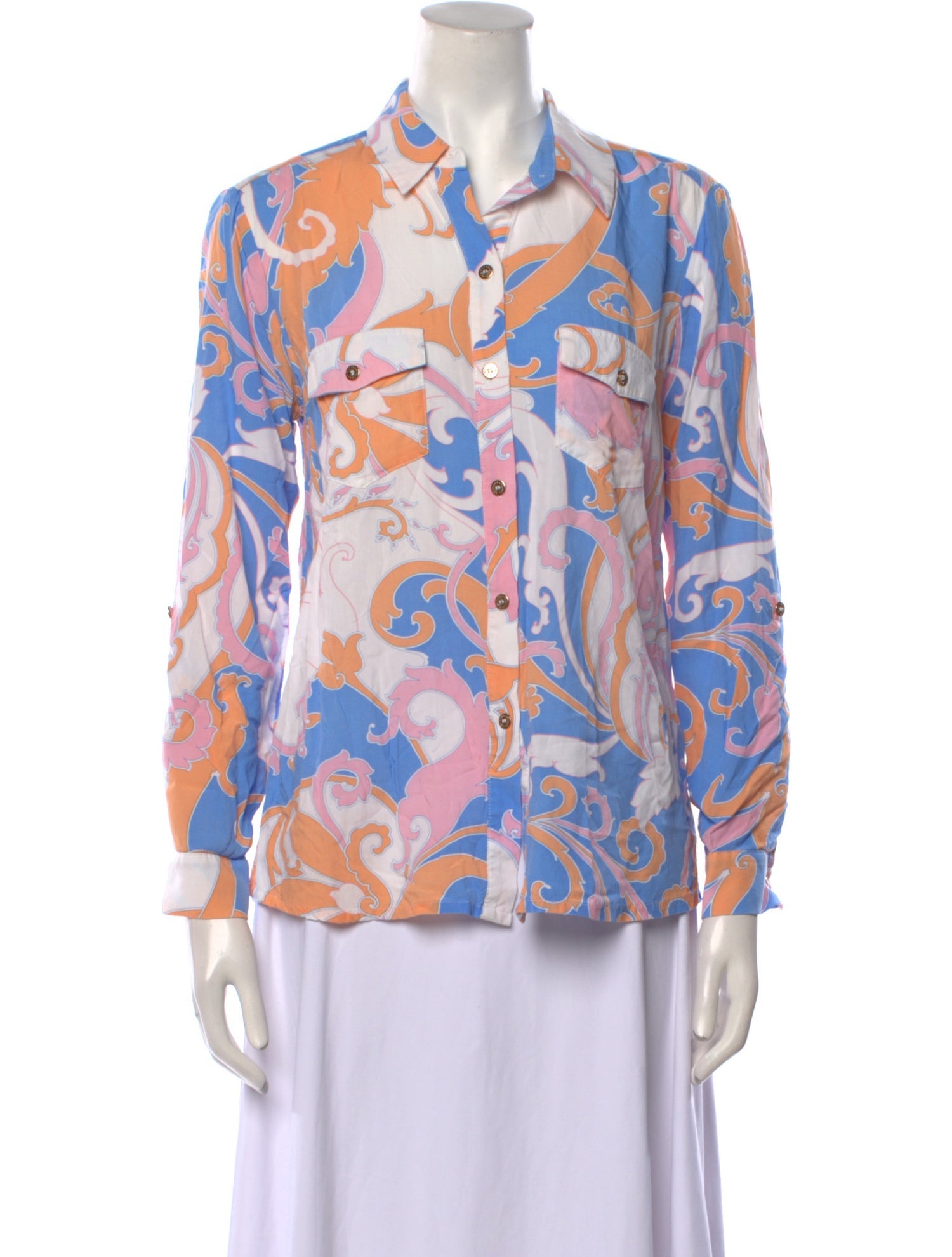 Melissa Odabash Printed Long Sleeve Button-Up Top