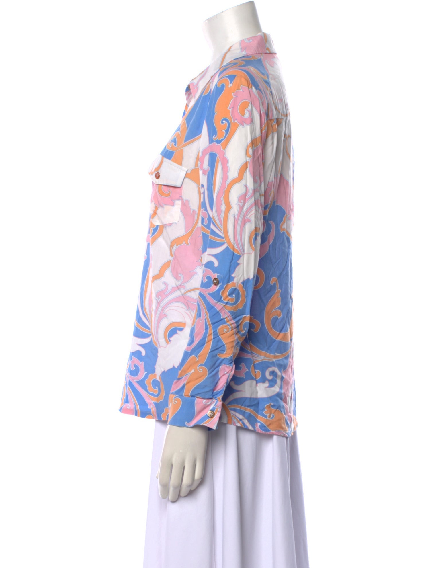 Melissa Odabash Printed Long Sleeve Button-Up Top