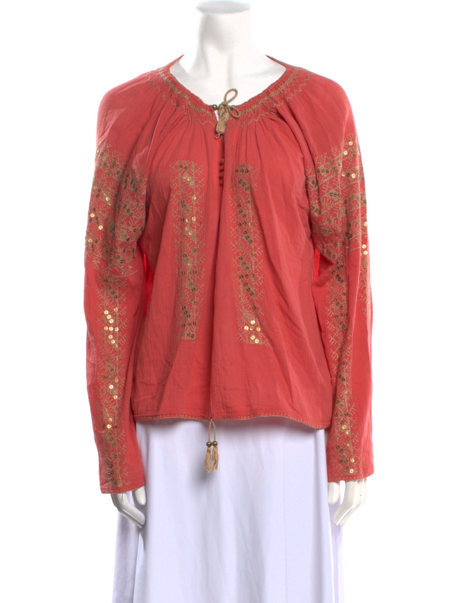 Melissa Odabash Tie Neck Long Sleeve Blouse