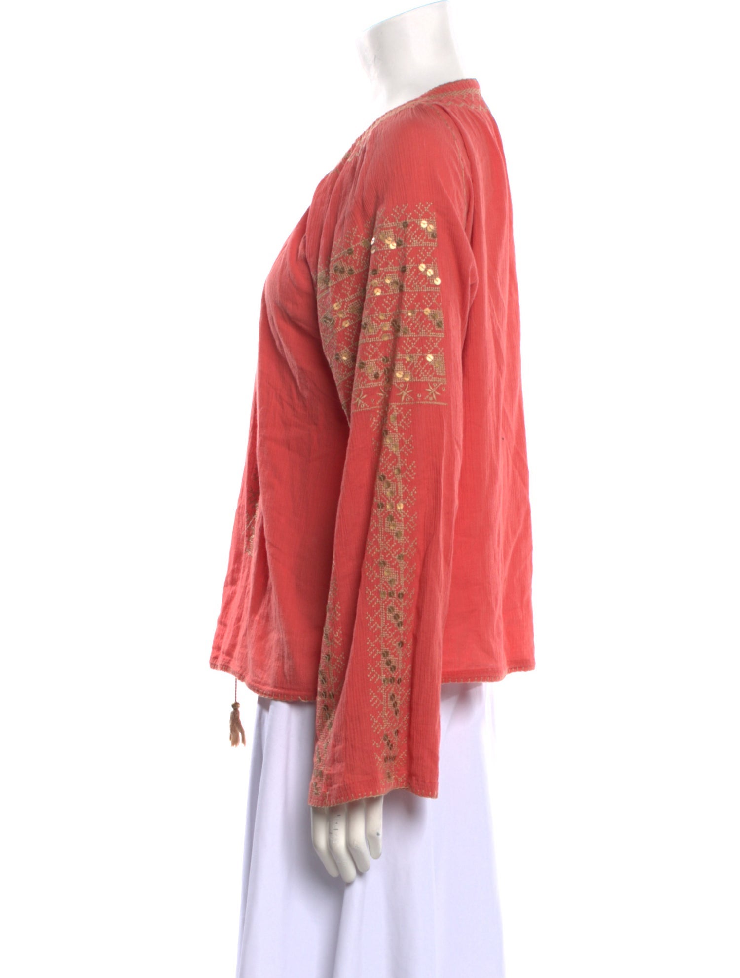 Melissa Odabash Tie Neck Long Sleeve Blouse