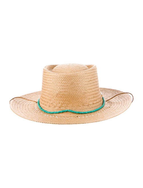 Melissa Odabash Neutral Paper Woven Beaded Accent Cowboys Hat