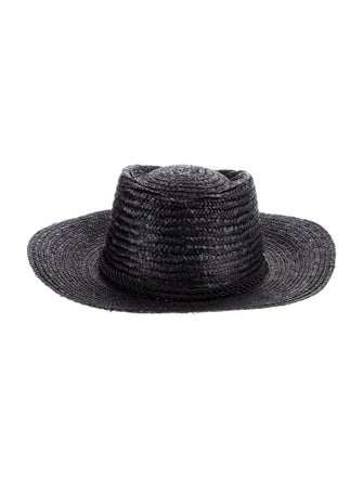 Melissa Odabash Black Straw Woven Cowboys Hat w/ Tassel Accent