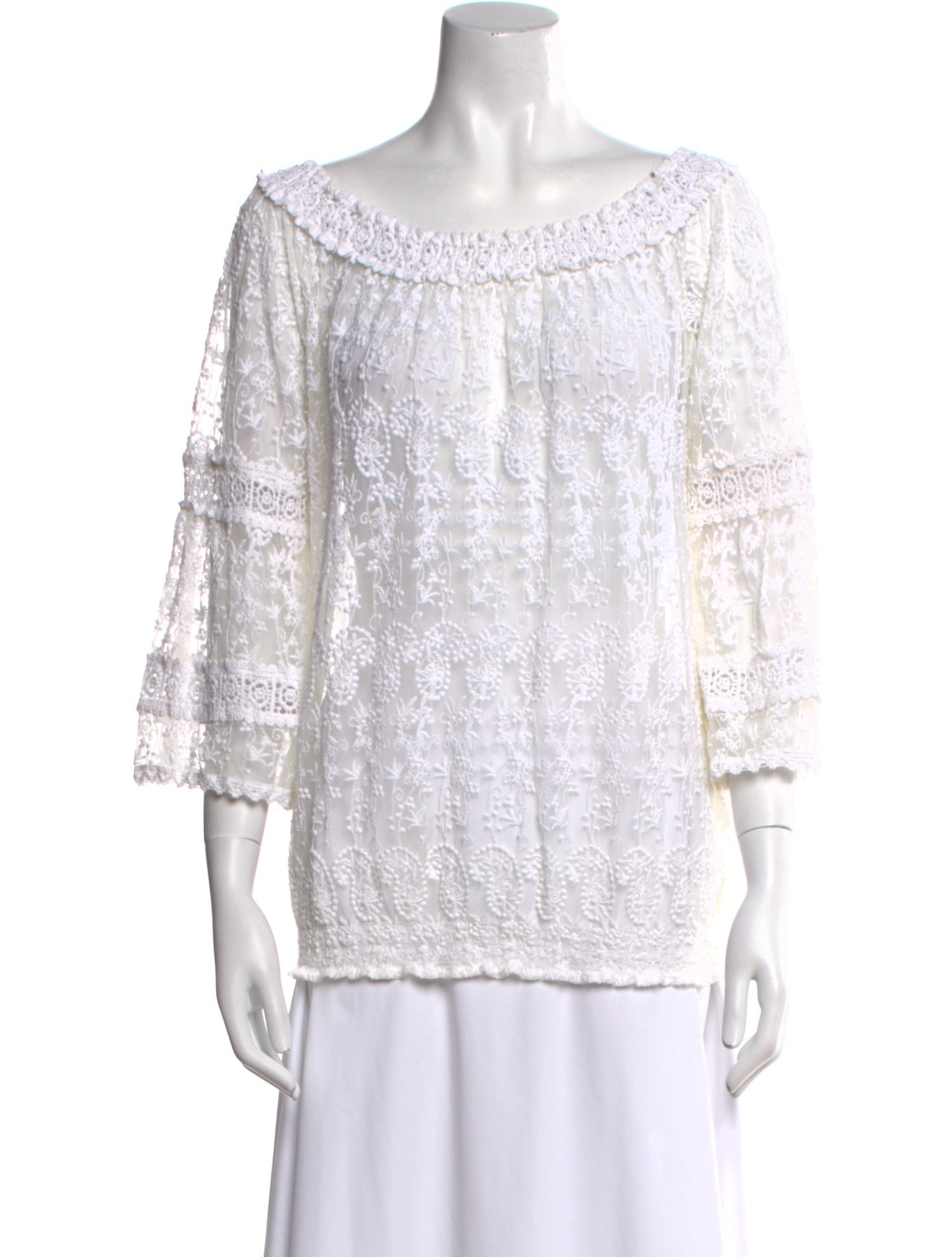 Melissa Odabash Bateau Neckline Three-Quarter Sleeve Blouse