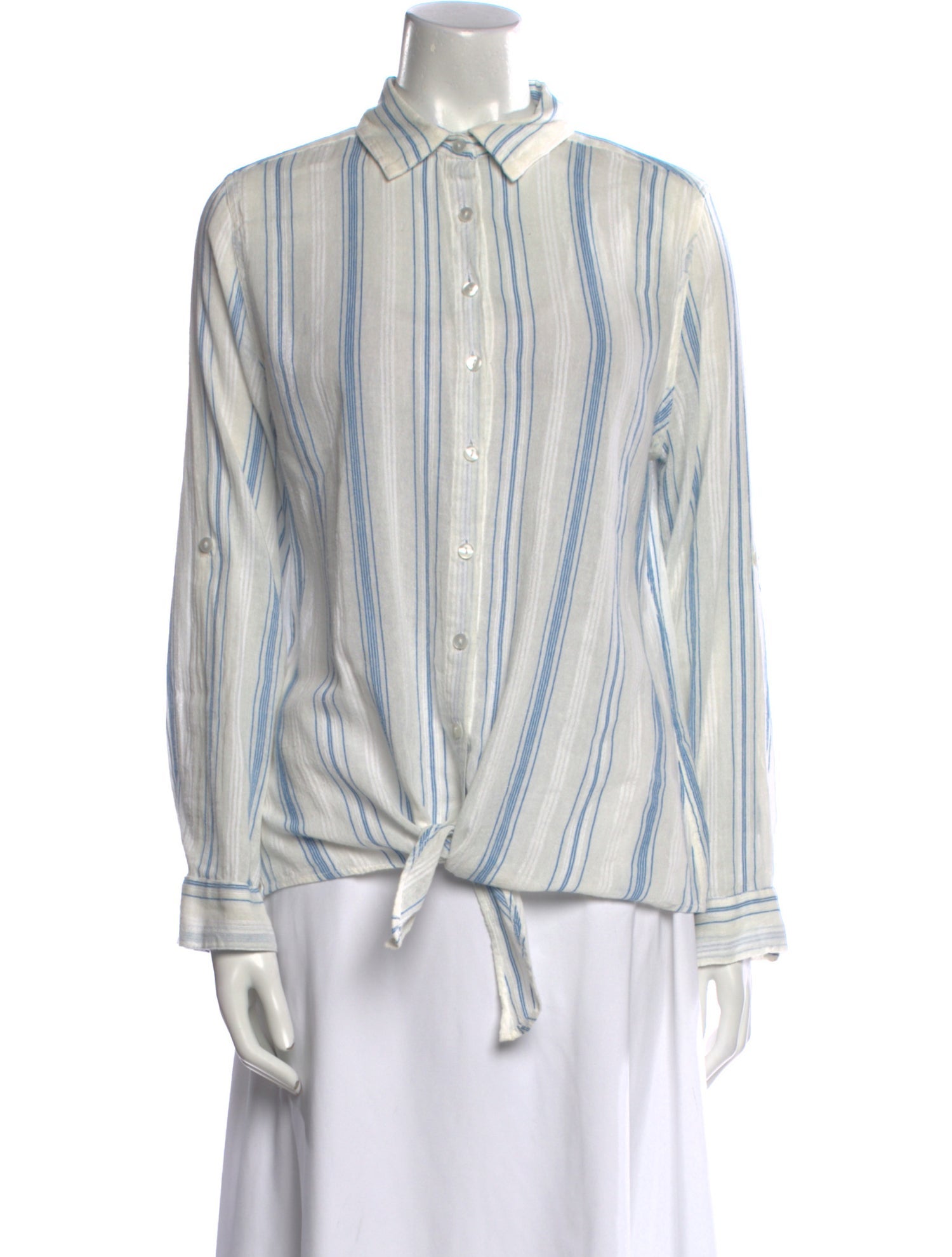 Melissa Odabash Striped Long Sleeve Button-Up Top