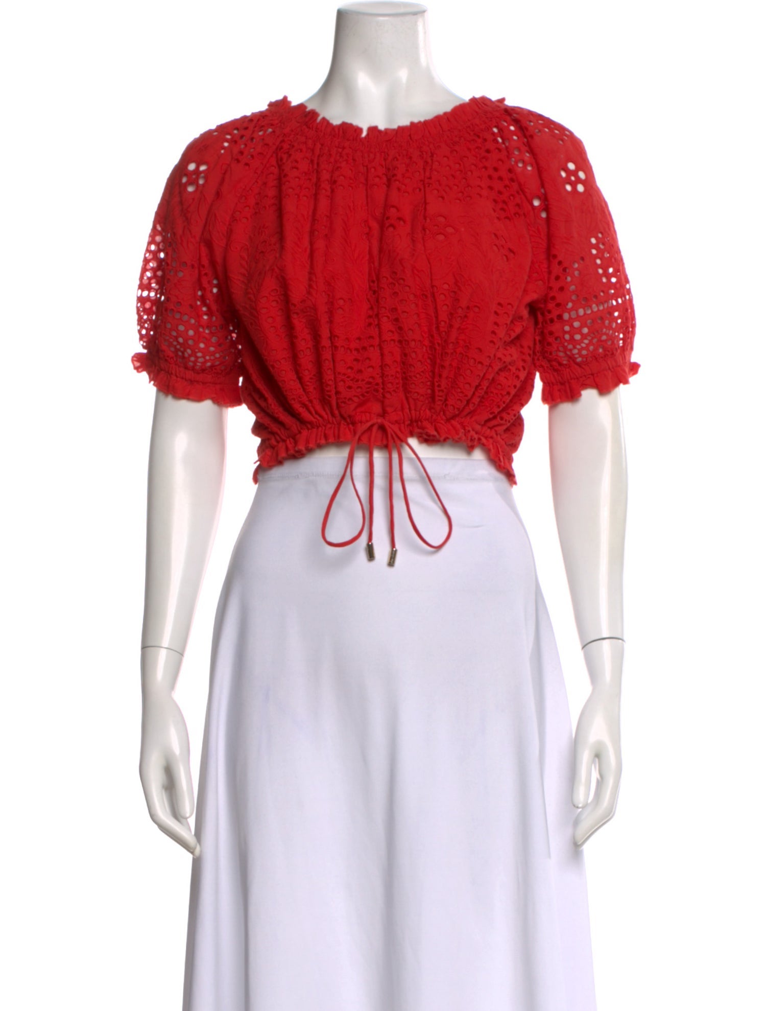 Melissa Odabash Lace Pattern Crew Neck Crop Top