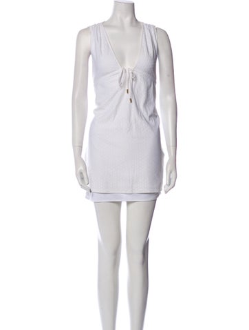 Pre-owned Melissa Odabash V-neck Mini Dress In Neutral