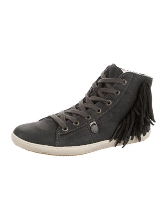 Odd Molly Leather Fringe Trim Accent Sneakers
