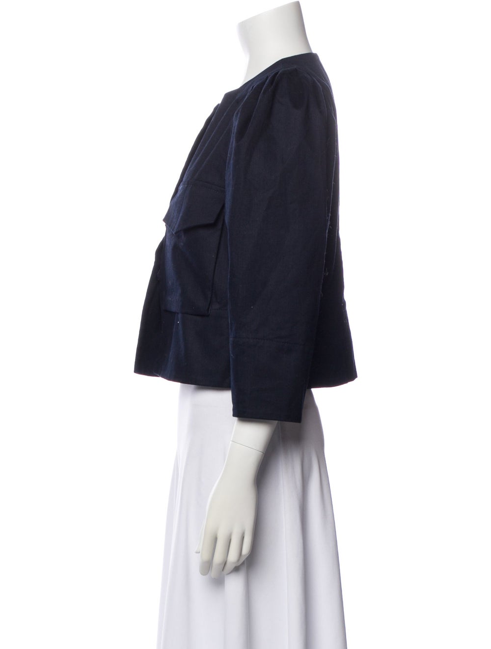 Odeeh Jacket Blue Collarless Snap Closure - image 2