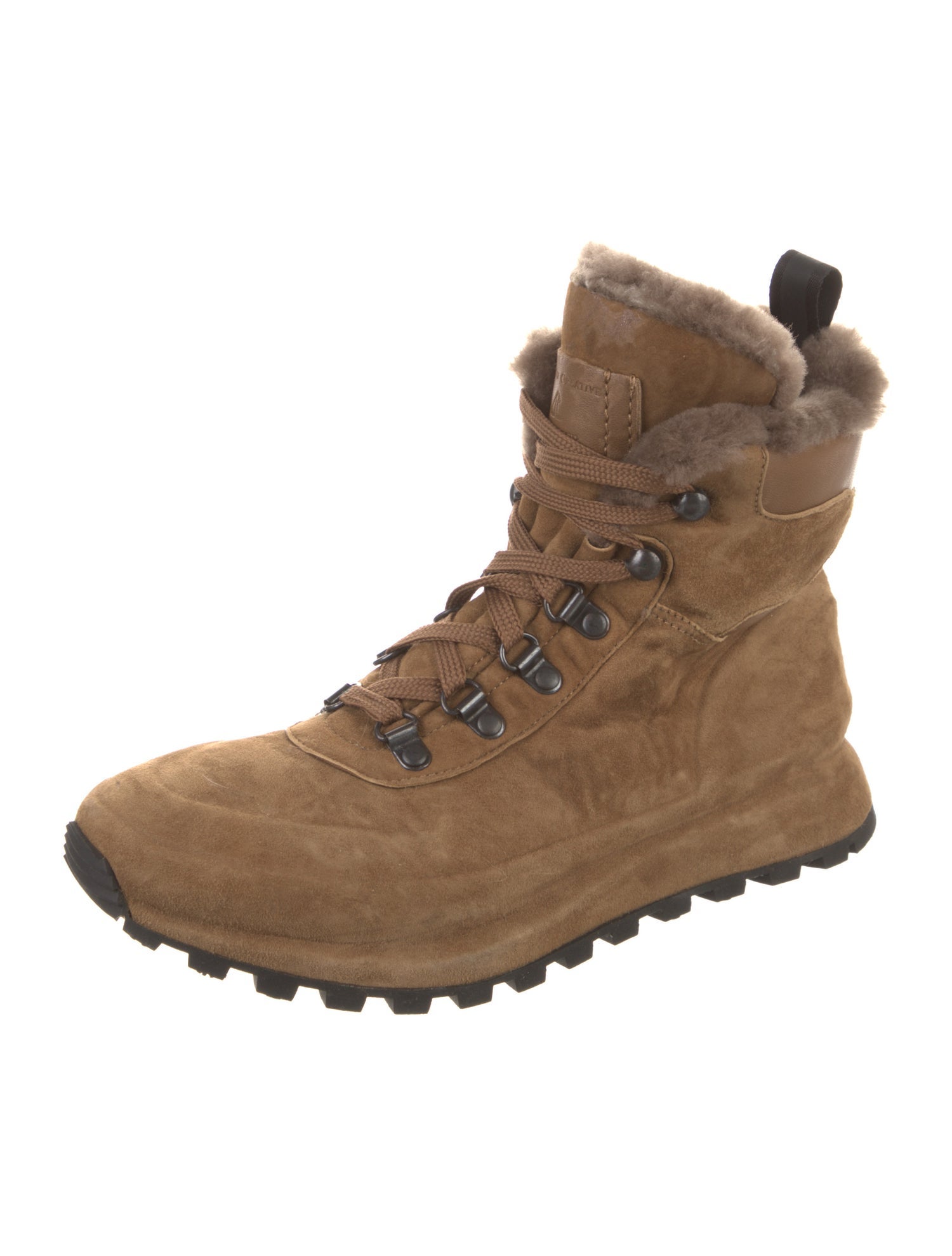 Officine Creative Suede Faux Fur Trim Combat Boots