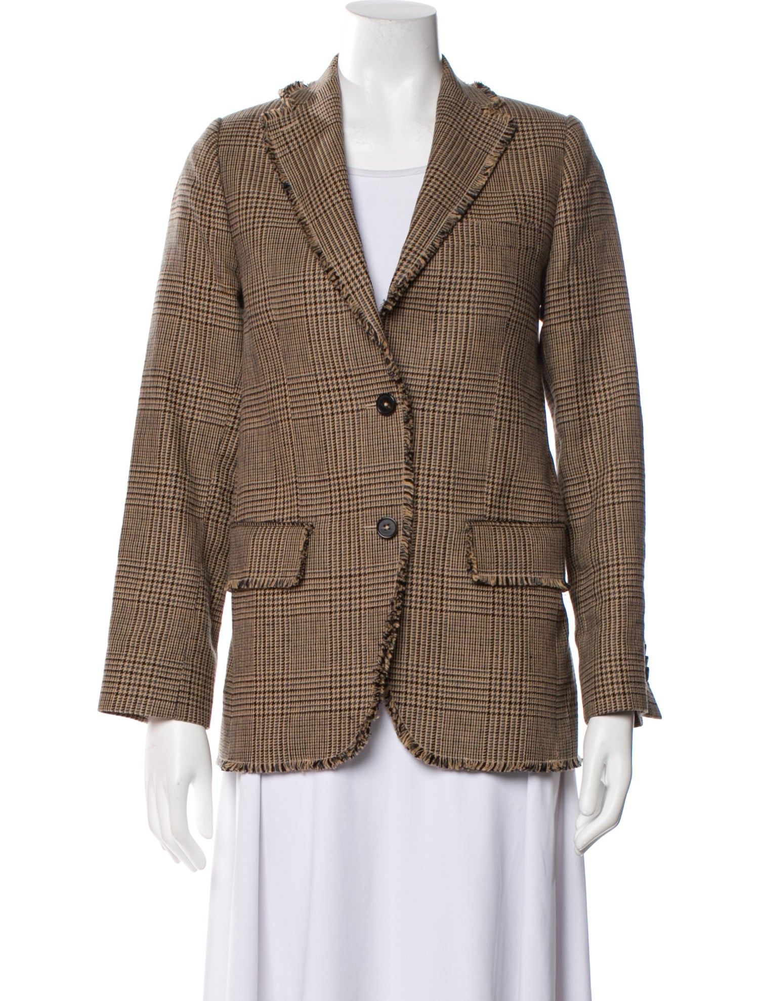 Officine Generale Linen Plaid Print Blazer