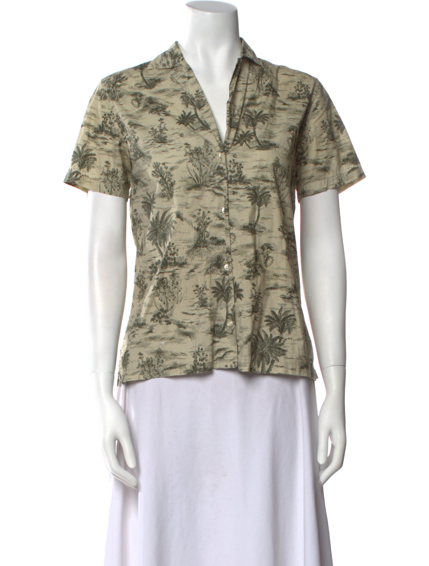 Officine Generale Printed Short Sleeve Button-Up Top