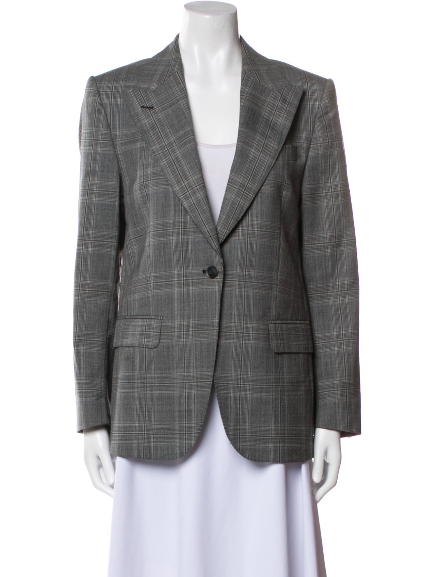 Officine Generale Virgin Wool Plaid Print Blazer