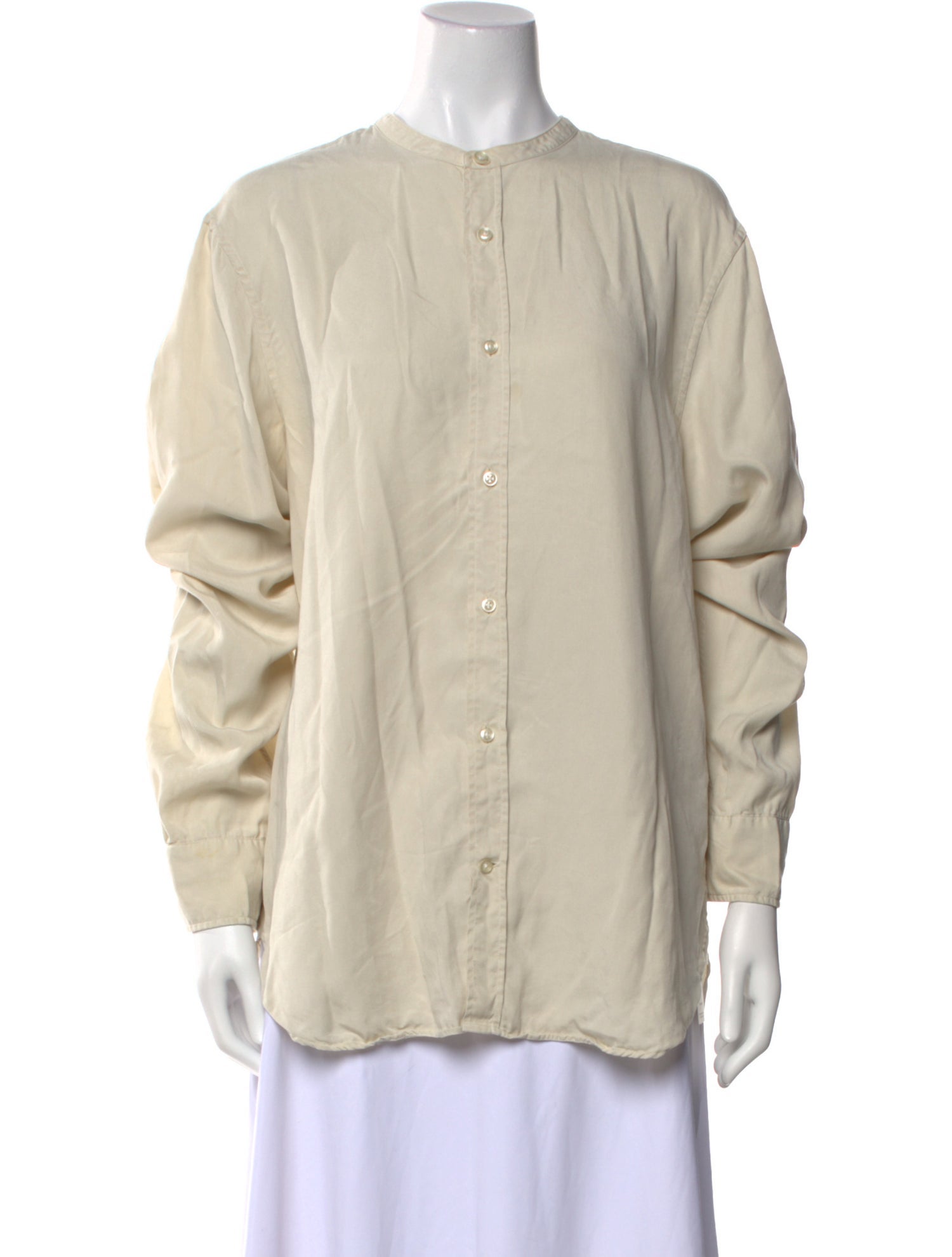 Officine Generale Crew Neck Long Sleeve Button-Up Top