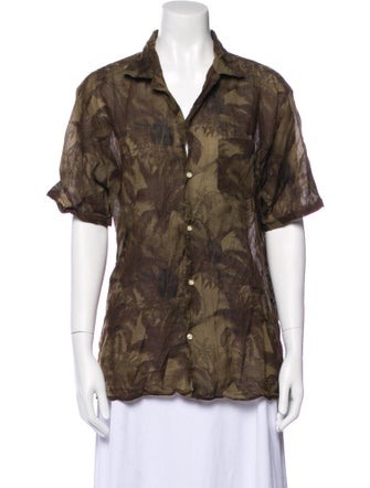Officine Generale Printed Short Sleeve Button-Up Top