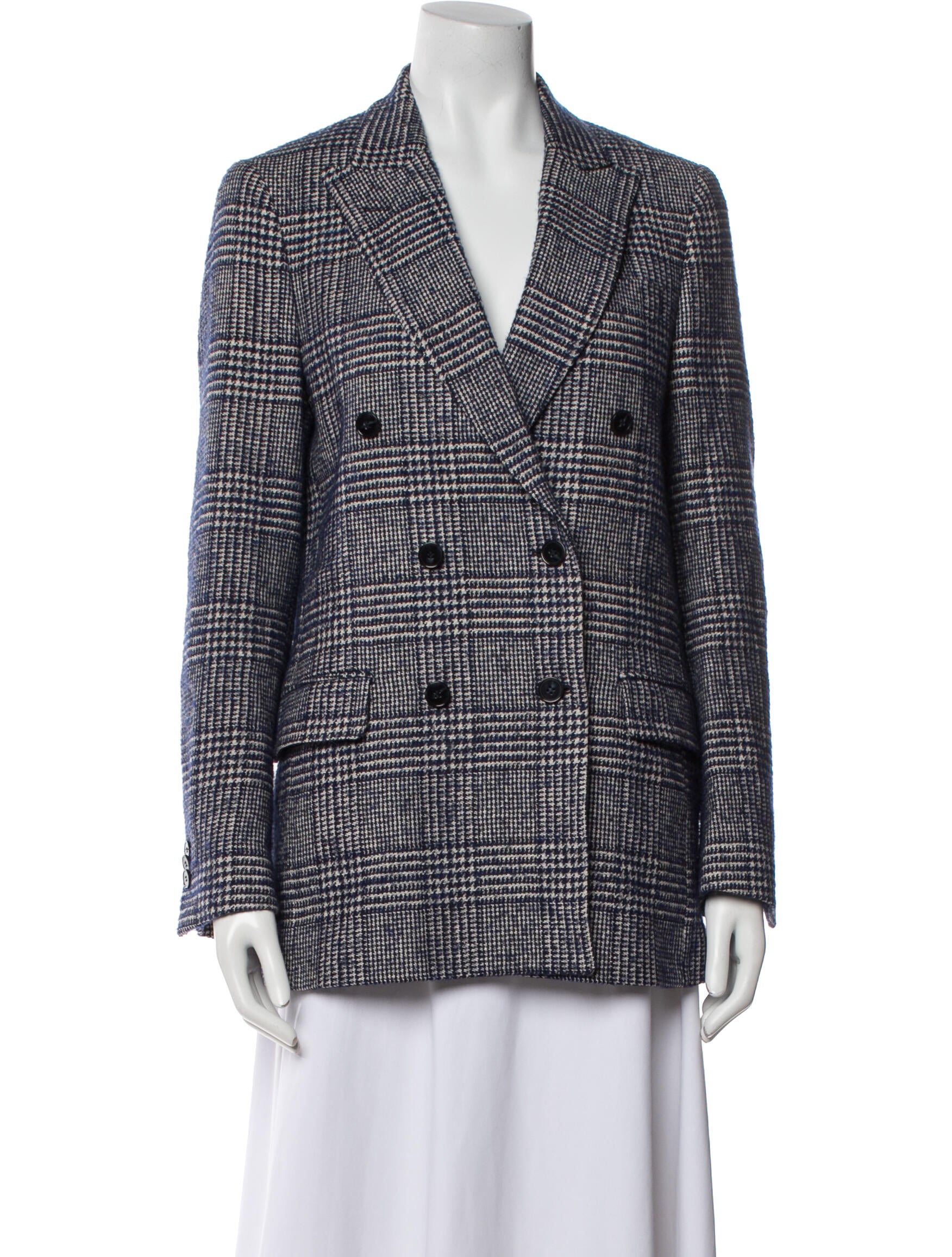 Officine Generale Wool Plaid Print Blazer