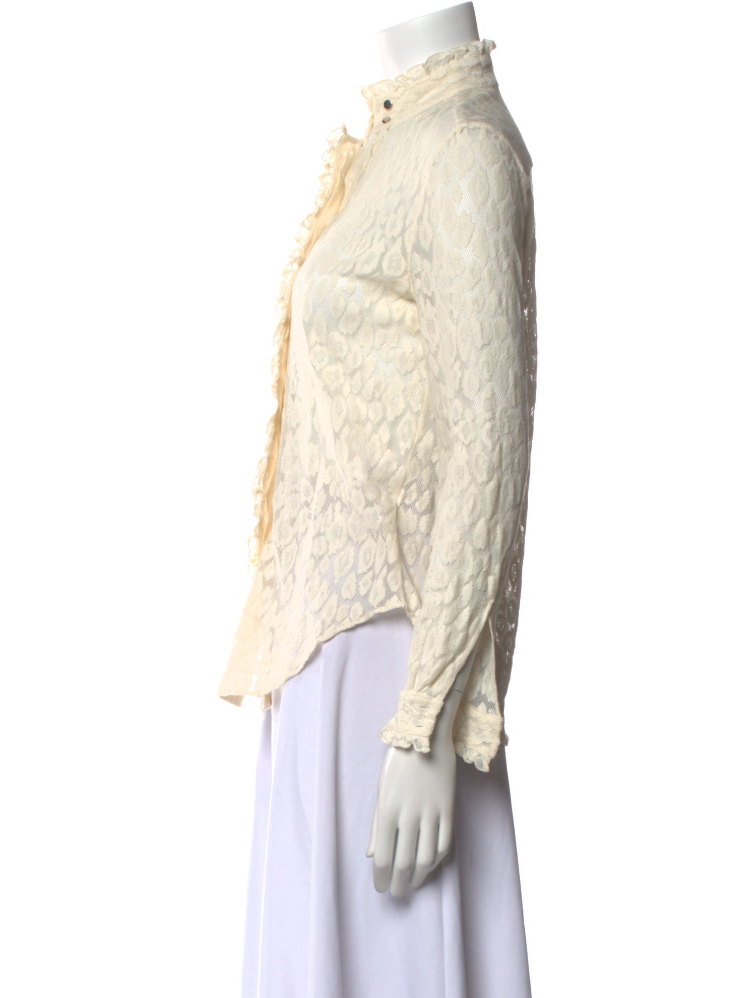 Officine Generale Lace Pattern Mock Neck Button-Up Top