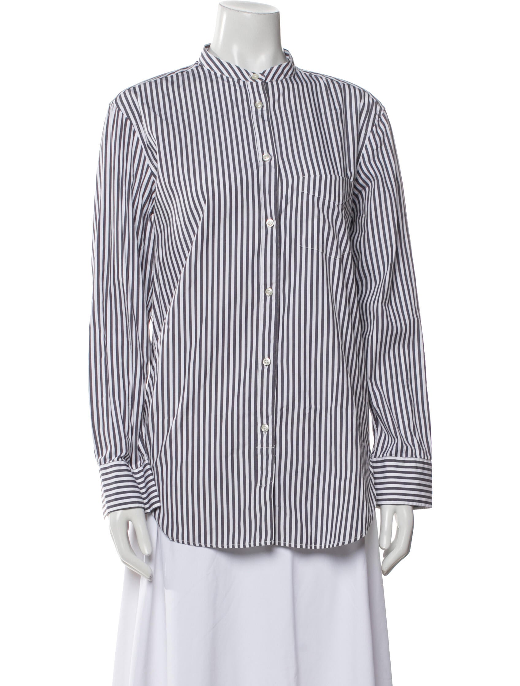 Officine Generale Striped Mock Neck Button-Up Top
