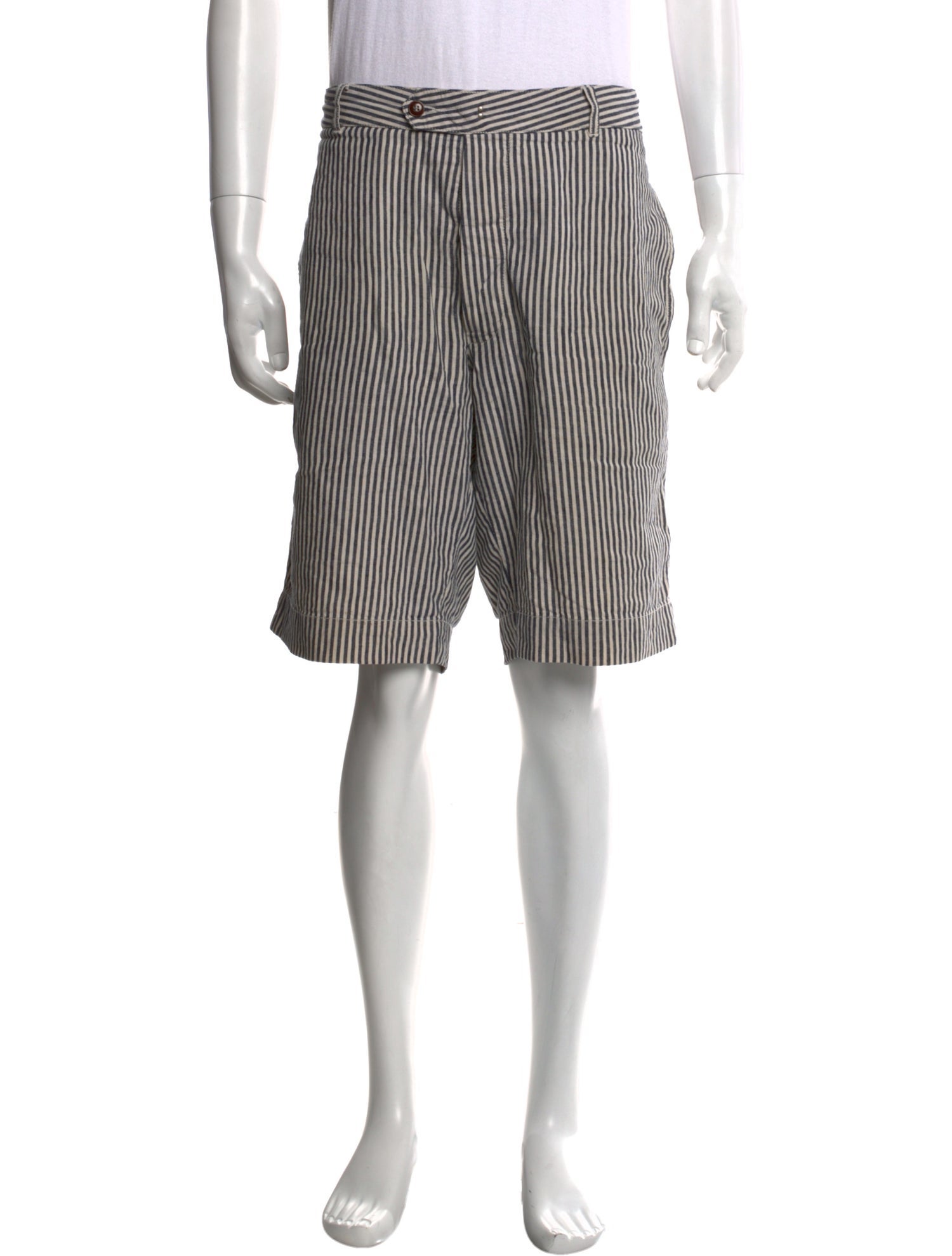 Officine Generale Striped Flat Front Shorts