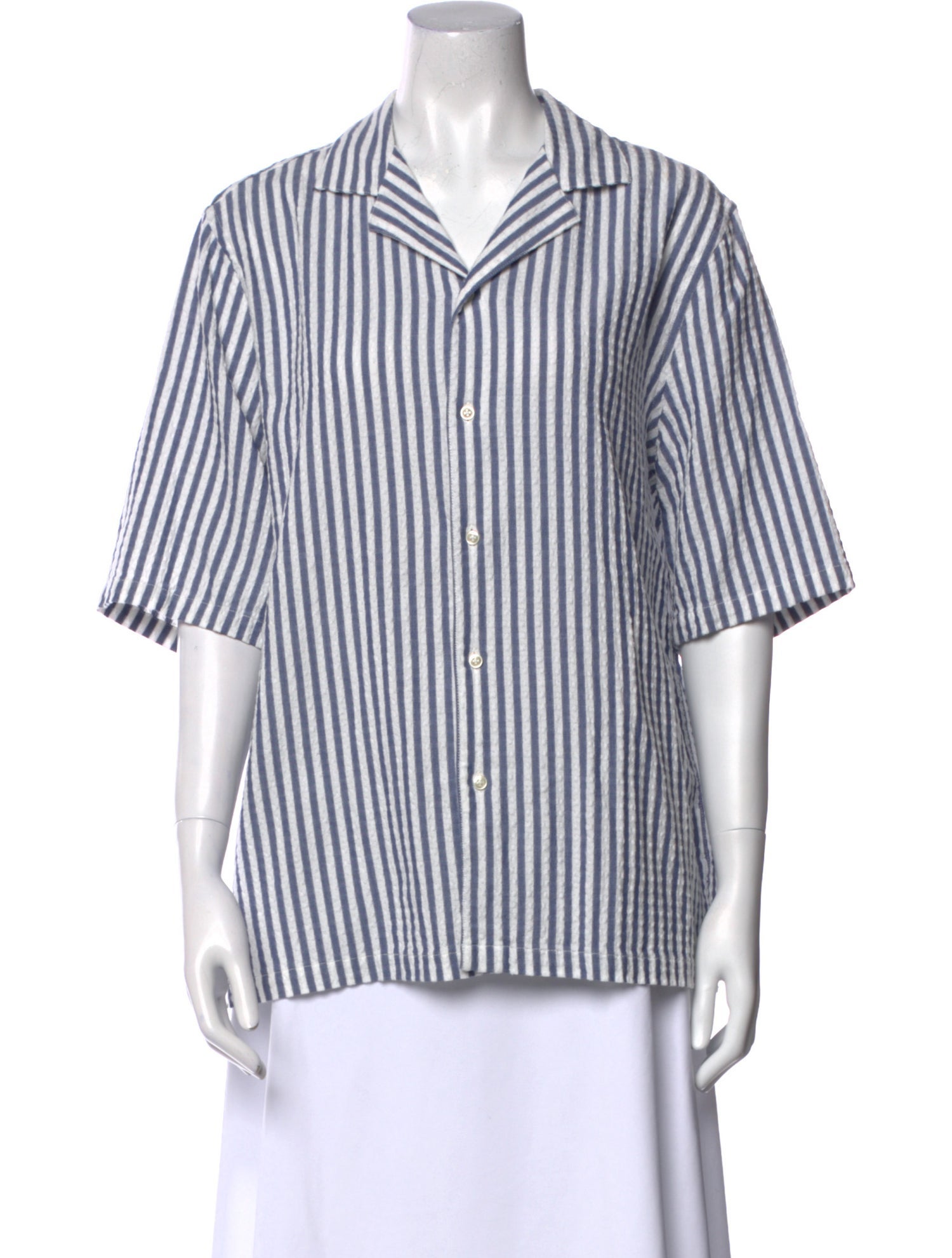 Officine Generale Striped Three-Quarter Sleeve Button-Up Top