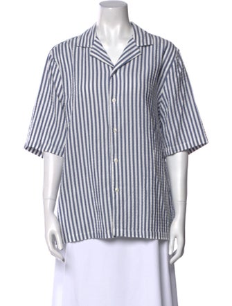 Officine Generale Striped Three-Quarter Sleeve Button-Up Top