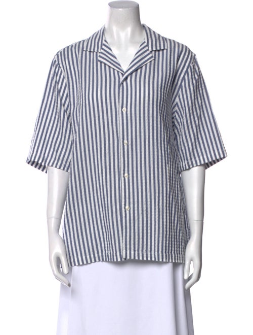 Officine Generale Striped Three-Quarter Sleeve Button-Up Top