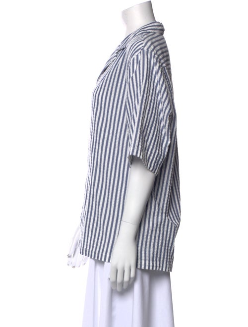 Officine Generale Striped Three-Quarter Sleeve Button-Up Top