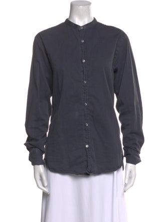Officine Generale Mock Neck Long Sleeve Button-Up Top