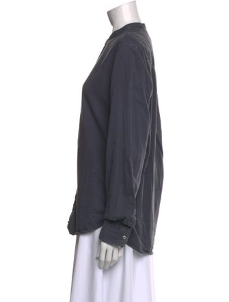 Officine Generale Mock Neck Long Sleeve Button-Up Top