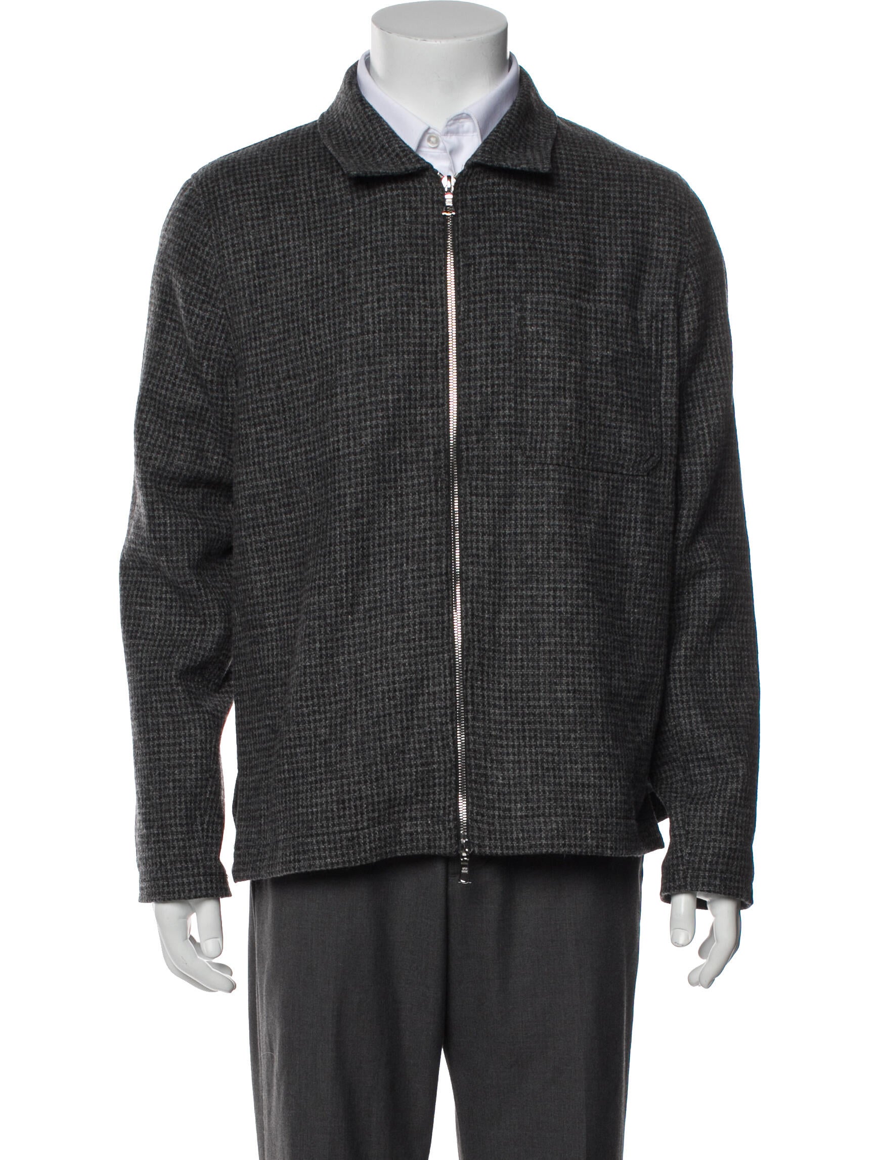 Officine Generale Wool Plaid Print Trucker Jacket